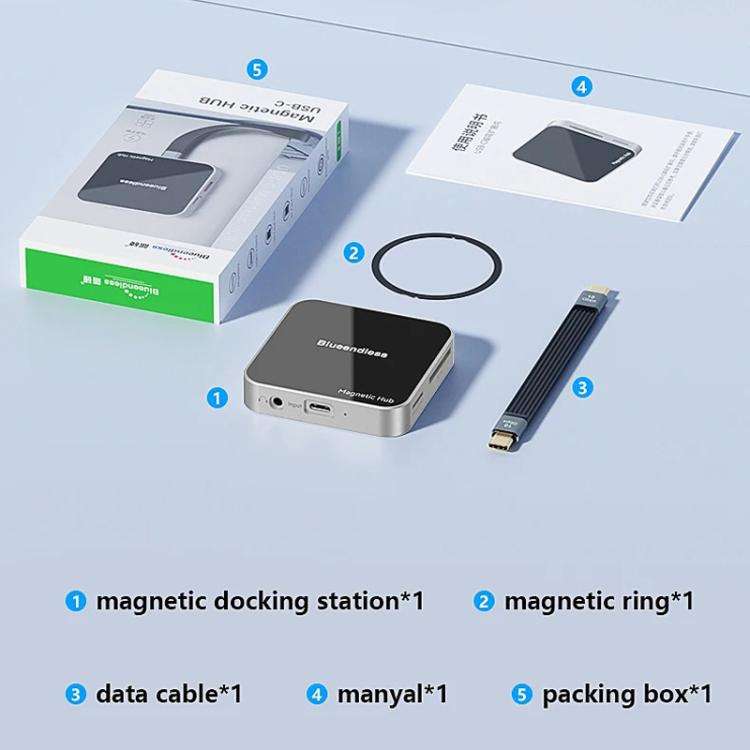 Blueendless MC710 7 Ports Magnetic Type-C Dock HUB 4K 60Hz HD USB3.2 Splitter Phone Tablet Adapter
