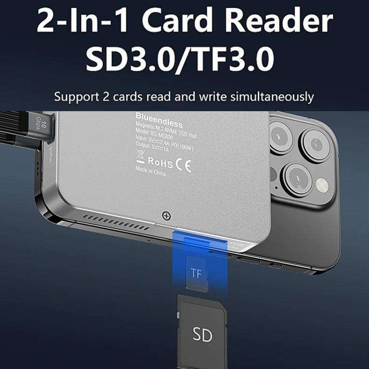 Blueendless MC806 8 In 1 Magnetic Dock NVMe SSD Enclosure USB 3.2 Hub