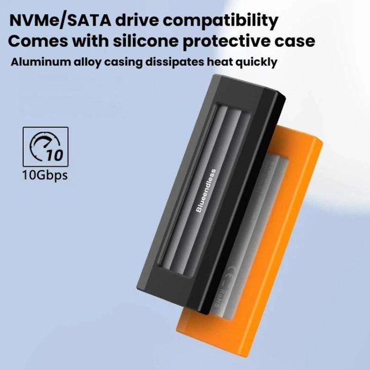 Blueendless 10Gbps M.2 SSD Enclosure External Type-C 3.2 Portable Hard Drive Case, Spec: SATA&NVM...