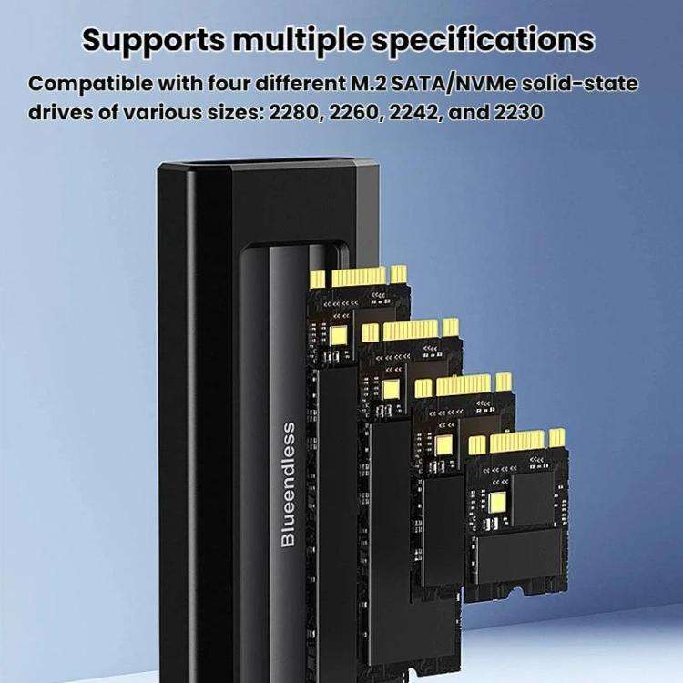 Blueendless 10Gbps M.2 SSD Enclosure External Type-C 3.2 Portable Hard Drive Case, Spec: NVMe Pro...