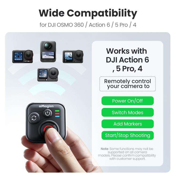 aMagisn Bluetooth Remote Shutter for DJI Osmo Action 6/Action 5 Pro/Action 4/Osmo 360 II/Osmo 360...