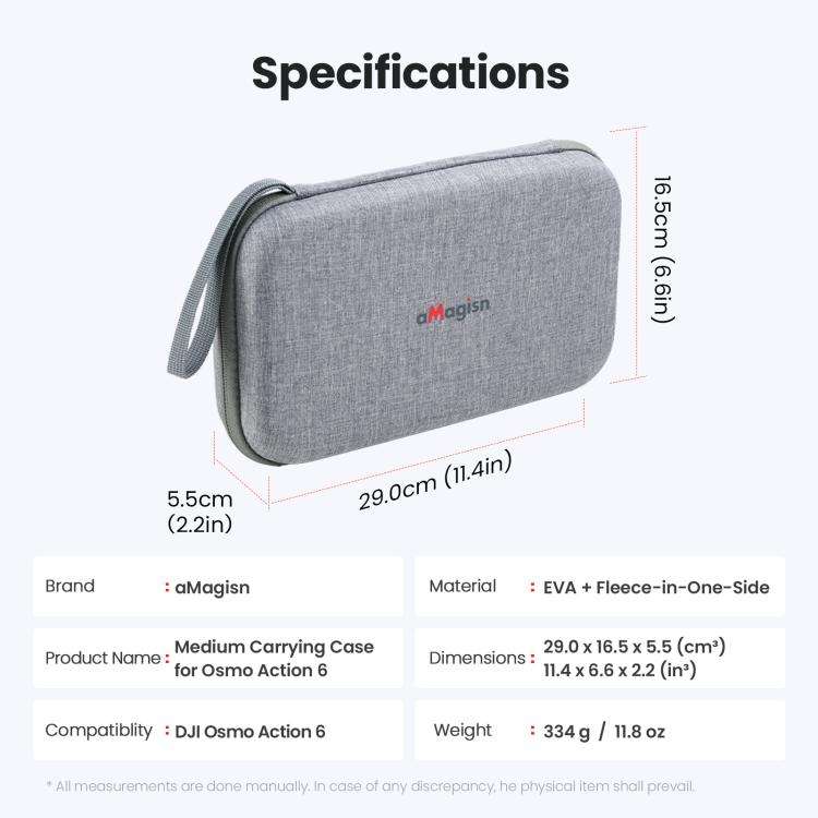 For DJI Osmo Action 6 aMagisn Medium Hard Shell Carrying Case with Removable Foam Insert(Gray)