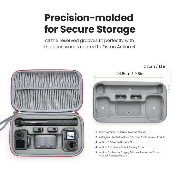For DJI Osmo Action 6 aMagisn Medium Hard Shell Carrying Case with Removable Foam Insert(Gray)