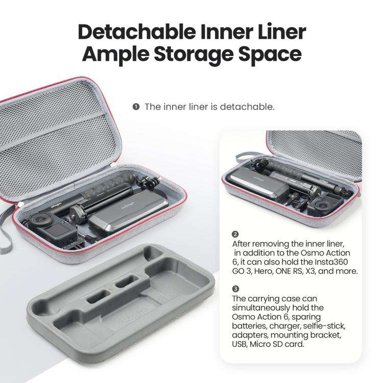For DJI Osmo Action 6 aMagisn Medium Hard Shell Carrying Case with Removable Foam Insert(Gray)