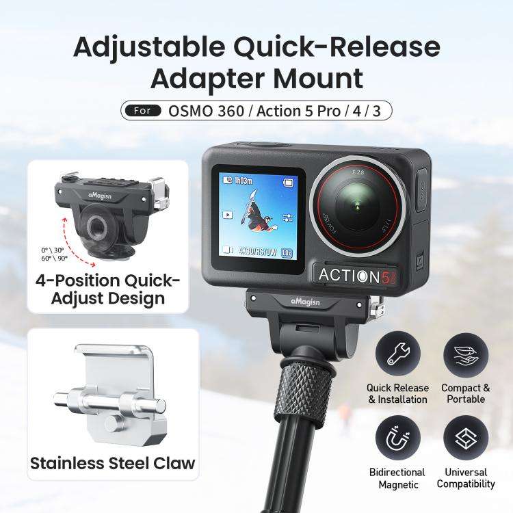AMagisn Adjustable Quick Release Adapter For DJI Osmo 360/Action 5 Pro/4/3 - 4-Level Fast Perspec...