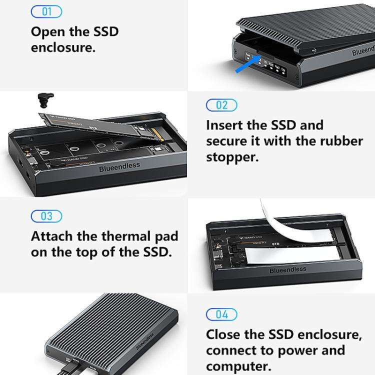 Blueendless DB280A3 M.2 Disk Array Enclosure NVMe / SATA Dual-Protocol RAID Portable SSD Enclosur...