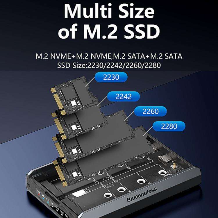 Blueendless DB280A3 M.2 Disk Array Enclosure NVMe / SATA Dual-Protocol RAID Portable SSD Enclosur...
