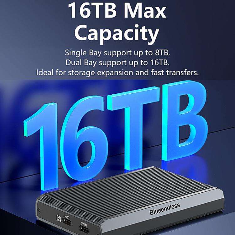 Blueendless DB280A3 M.2 Disk Array Enclosure NVMe / SATA Dual-Protocol RAID Portable SSD Enclosur...