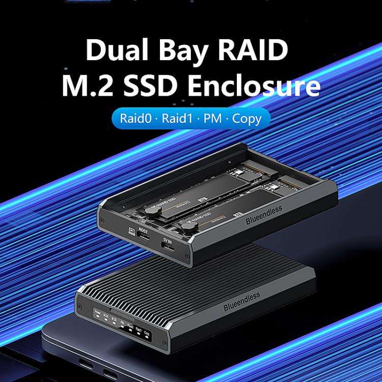 Blueendless DB280A3 M.2 Disk Array Enclosure NVMe / SATA Dual-Protocol RAID Portable SSD Enclosur...