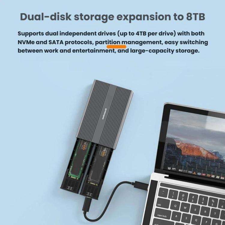 Blueendless M2826S M.2 SATA x 2 Portable Hard Drive Enclosure Dual-Bay External M.2 Reader
