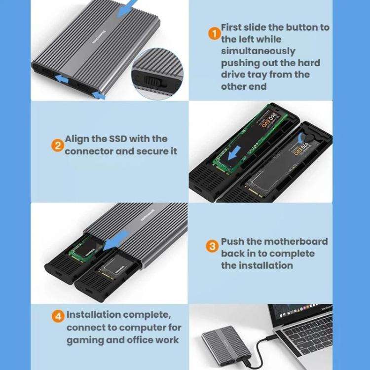 Blueendless M2826S M.2 SATA x 2 Portable Hard Drive Enclosure Dual-Bay External M.2 Reader