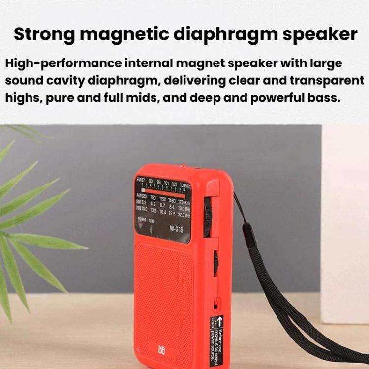 W-918 Pointer Dual-Power Radio FM/AM/SW Full-Band Radio(Red)