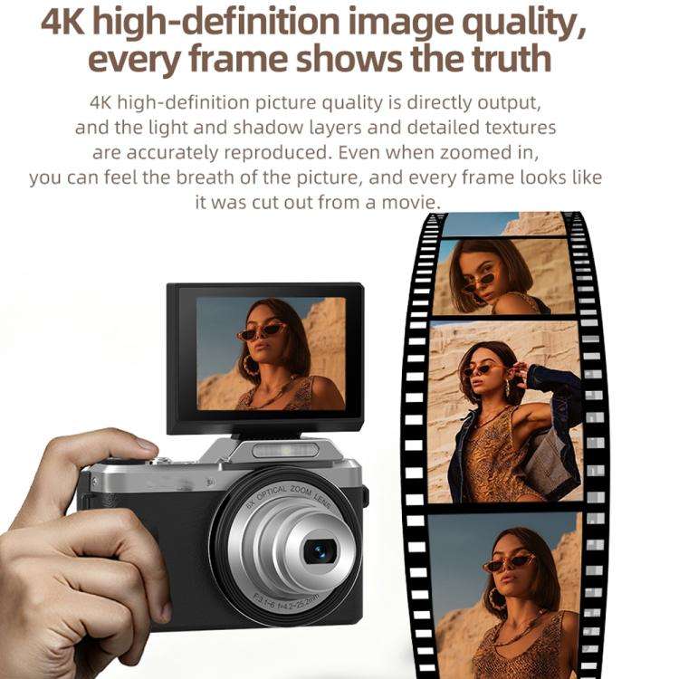 D27 4K Vlogging Camera 64MP Photo, 6x Optical Zoom, 180-Degree Flip Screen & WiFi Connectivity(Br...