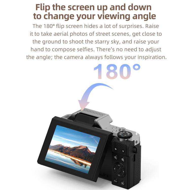 D27 4K Vlogging Camera 64MP Photo, 6x Optical Zoom, 180-Degree Flip Screen & WiFi Connectivity(Br...