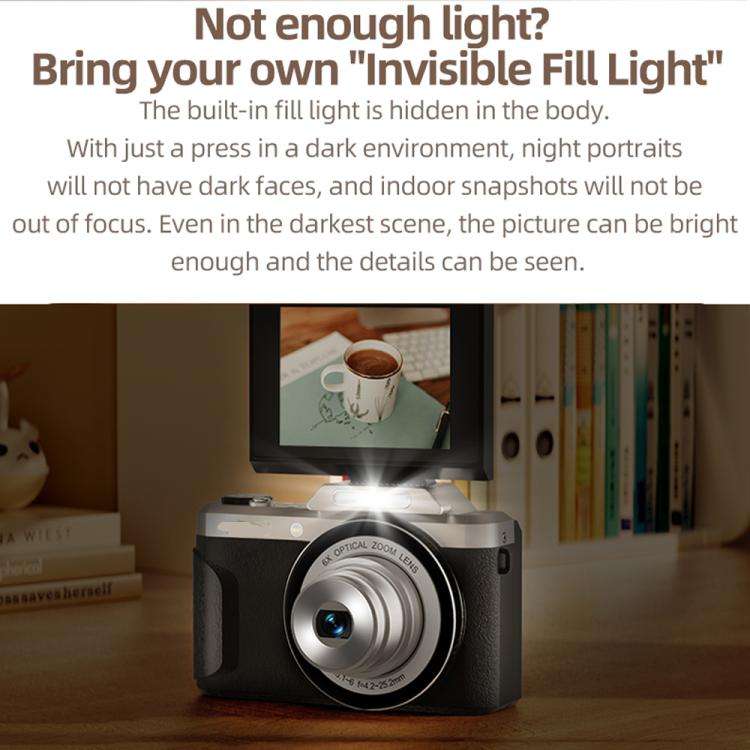 D27 4K Vlogging Camera 64MP Photo, 6x Optical Zoom, 180-Degree Flip Screen & WiFi Connectivity(Br...