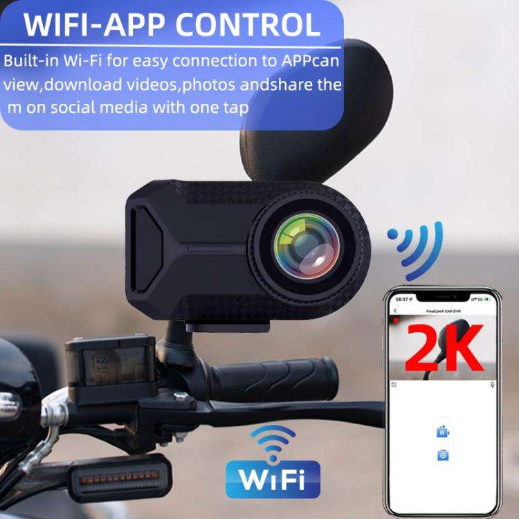 M1 IP66 Waterproof WIFI Motorcycle Dash Camera 2K HD Portable Recorder(Black)