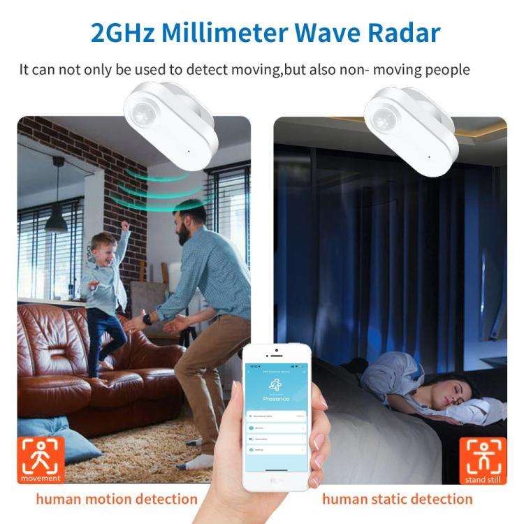 PIR+24GHz Millimeter Wave+Light Sensor Zigbee Human Presence Sensor PIR Motion Radar, Compatible ...