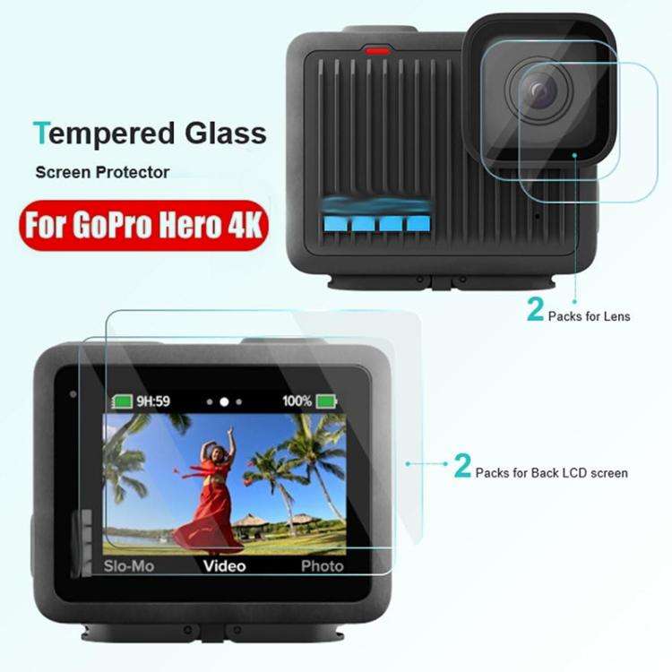 For GoPro HERO 4K 2024 Tempered Glass Screen Protector Anti-Scratch Lens Cover 2 Sets