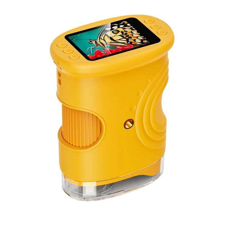 2 Inch IPS Portable Digital Microscope Kids Manual Focus Microscope With Light(Orange)