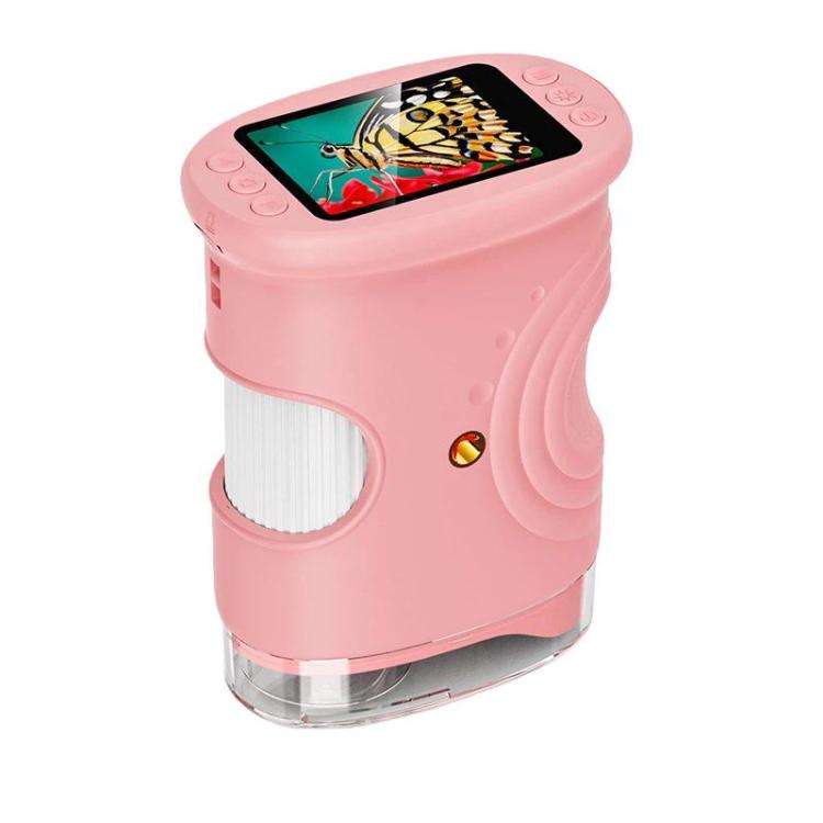 2 Inch IPS Portable Digital Microscope Kids Manual Focus Microscope With Light(Pink)