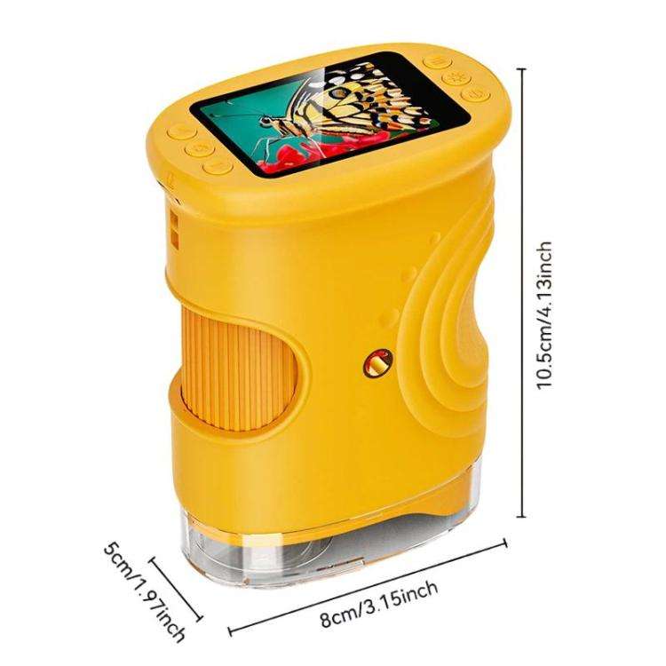 2 Inch IPS Portable Digital Microscope Kids Manual Focus Microscope With Light(Orange)