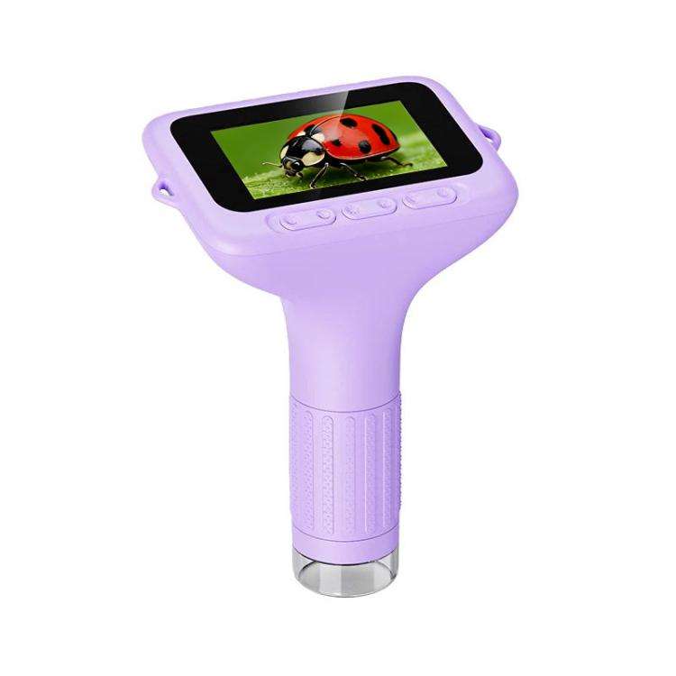H385 3 Inch IPS Screen Handheld Digital Microscope Kids Manual Focus Microscope With Light(Purple)