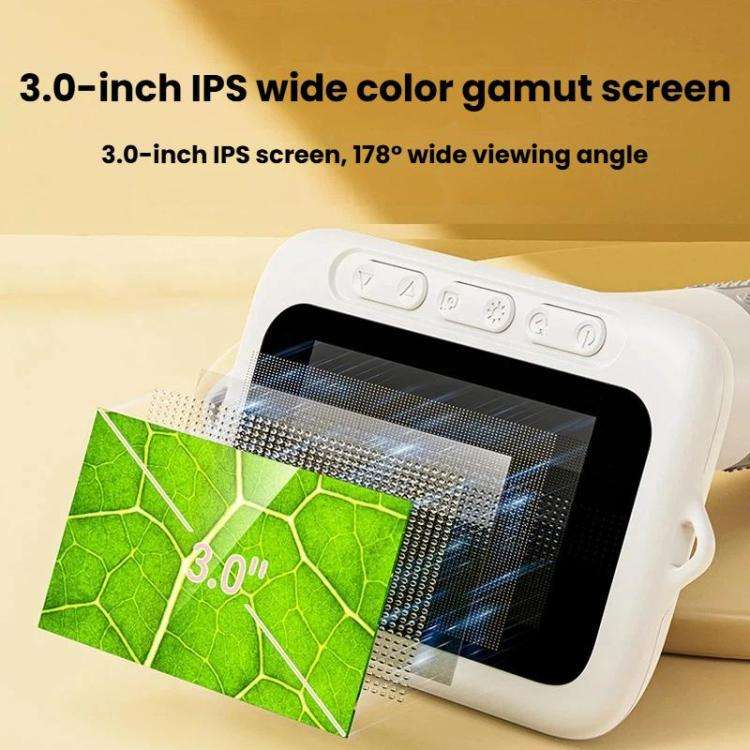 H385 3 Inch IPS Screen Handheld Digital Microscope Kids Manual Focus Microscope With Light(White)