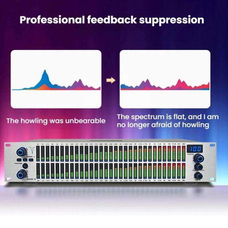 EQ-A32 Digital Equalizer Stage Home Karaoke Noise Reduction Audio Processor AU Plug(Black)