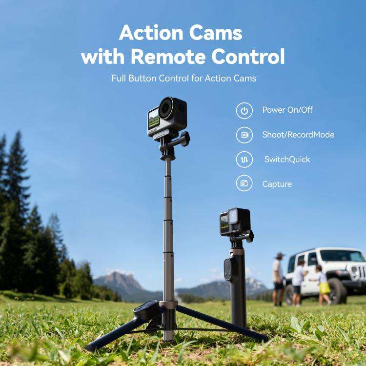 TELESIN Bluetooth Remote Control Selfie Stick Tripod For Action Cameras And Smartphones(Black)