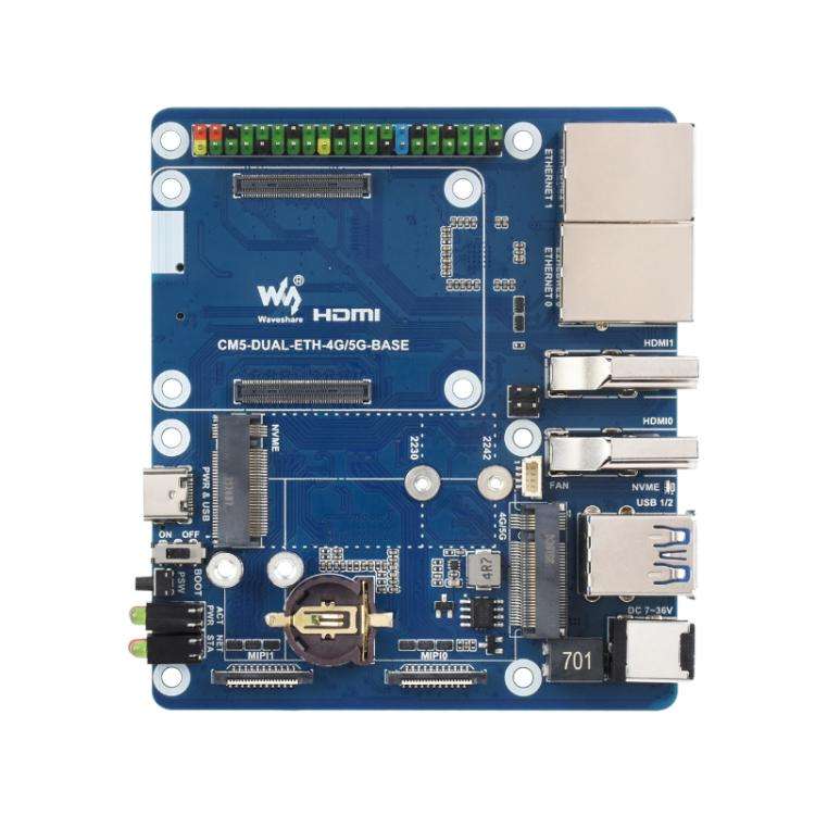 WAVESHARE CM5 Dual Network Port Expansion Board Onboard USB 3.2 Gen1 X 2, Supports PoE Module Con...