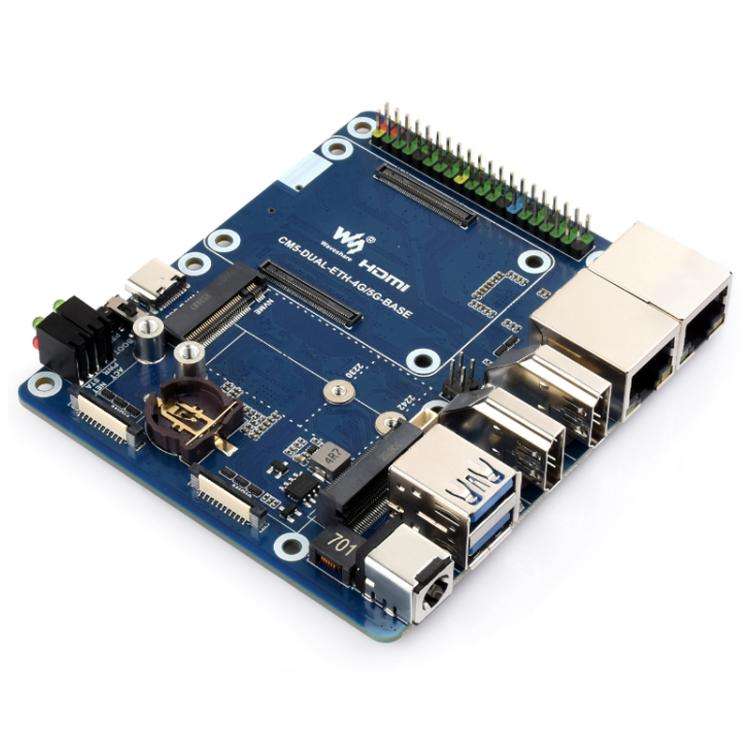 WAVESHARE CM5 Dual Network Port Expansion Board Onboard USB 3.2 Gen1 X 2, Supports PoE Module Con...