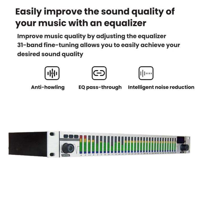 EQ-A31 Digital Equalizer Stage Home Karaoke Noise Reduction Audio Processor UK Plug(Black)
