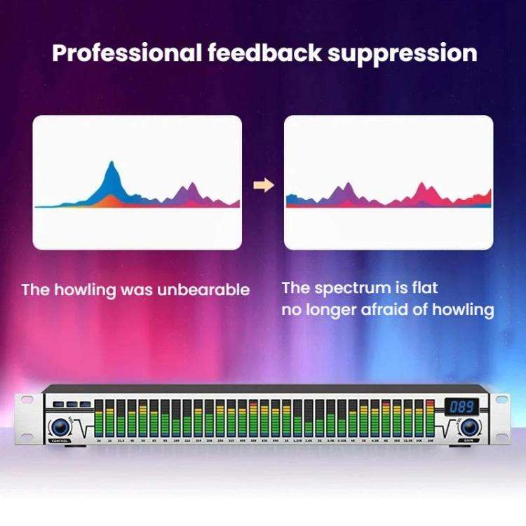 EQ-A31 Digital Equalizer Stage Home Karaoke Noise Reduction Audio Processor UK Plug(Black)