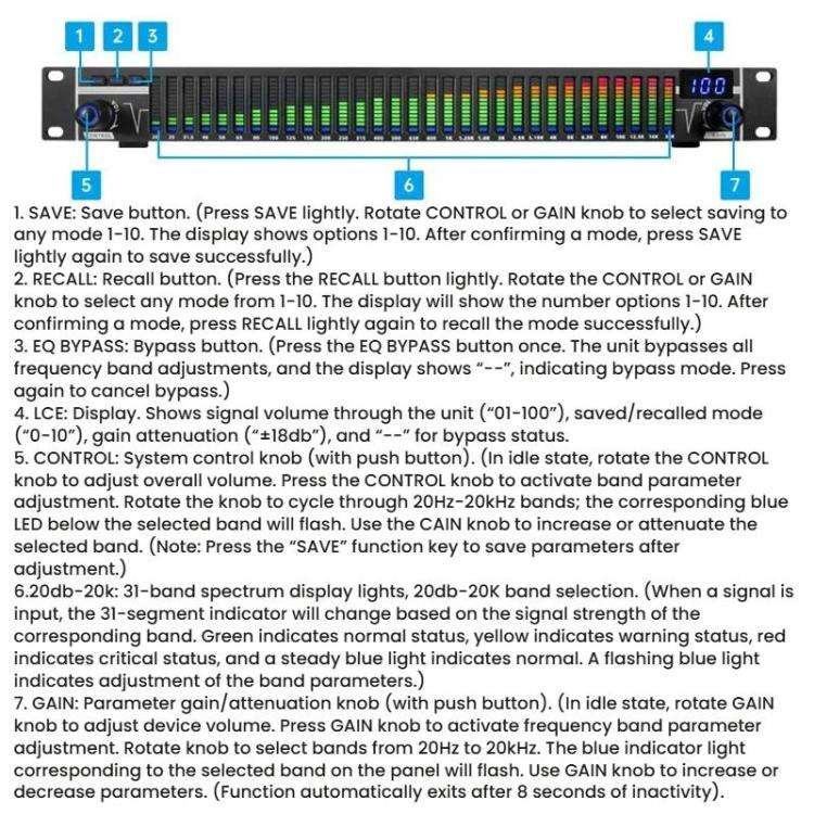 EQ-A31 Digital Equalizer Stage Home Karaoke Noise Reduction Audio Processor UK Plug(Black)