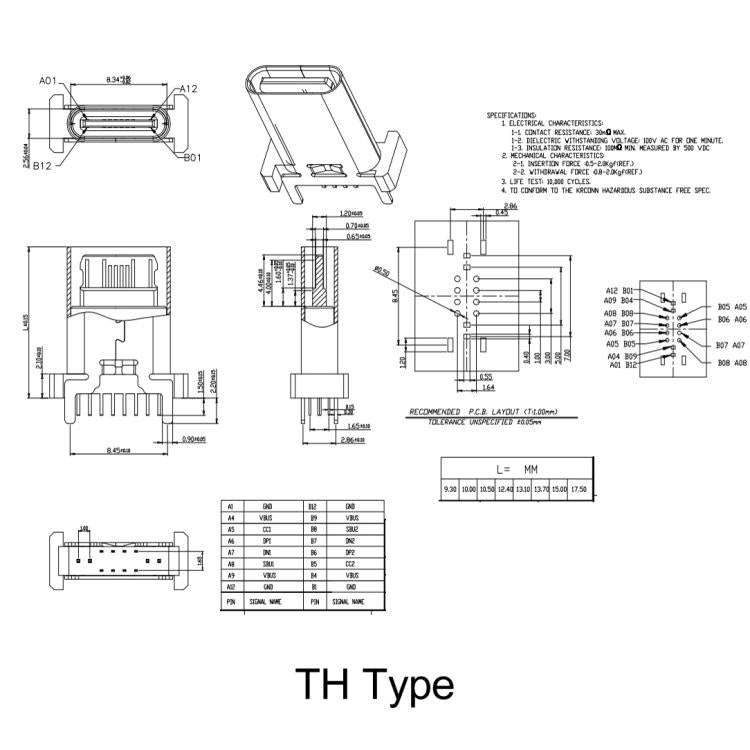 10pcs 16-Pin USB Type-C Female Connector PD Fast Charge Port TH 13.7mm