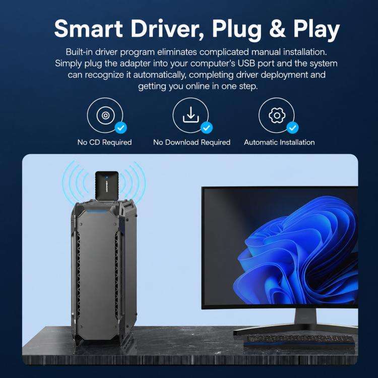 COMFAST CF-943AX V2 AX900 WiFi 6 Bluetooth 5.4 USB Adapter Dual-Band Wireless Network Card(Black)