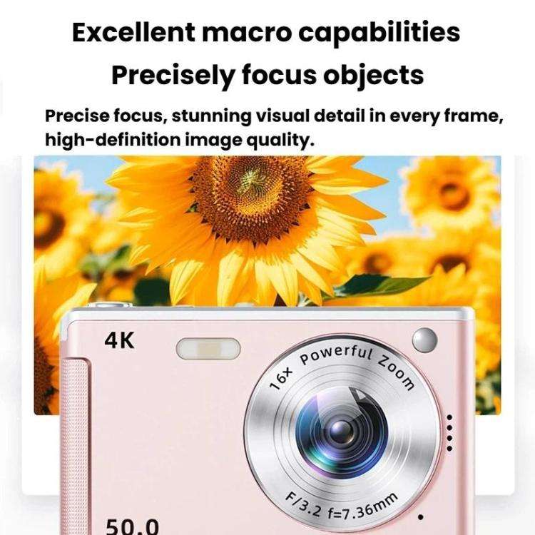 M06 4K HD Digital Camera For Students 16X Zoom Retro CCD Camera(Pink)