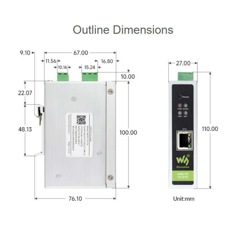 WAVESHARE CAN FD / ETH Bidirectional Protocol Converter Compatible With CAN 2.0A/2.0B(32598)