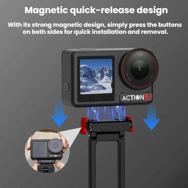 For DJI Osmo Action 3 / 4 / 5 Pro Magnetic Quick-Release Tripod Bracket with Carabiner Clip(Black)