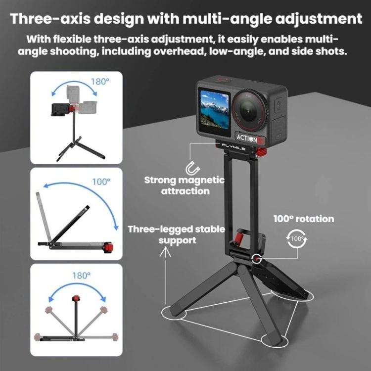 For DJI Osmo Action 3 / 4 / 5 Pro Magnetic Quick-Release Tripod Bracket with Carabiner Clip(Black)