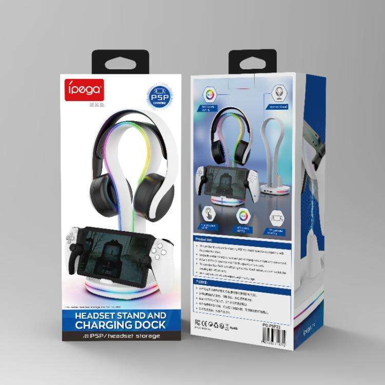 For PS5 Portal ipega Magnetic Contact Charging Dock with RGB Lights & Headset Stand