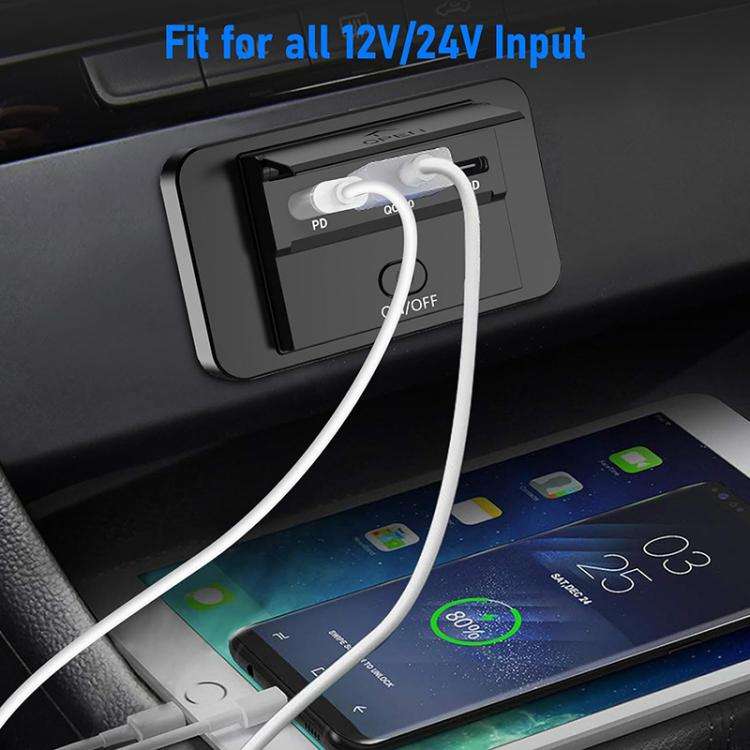 One To Three PD3.0 / QC3.0 Car Fast Charging USB Retrofit Charger(Red Light)