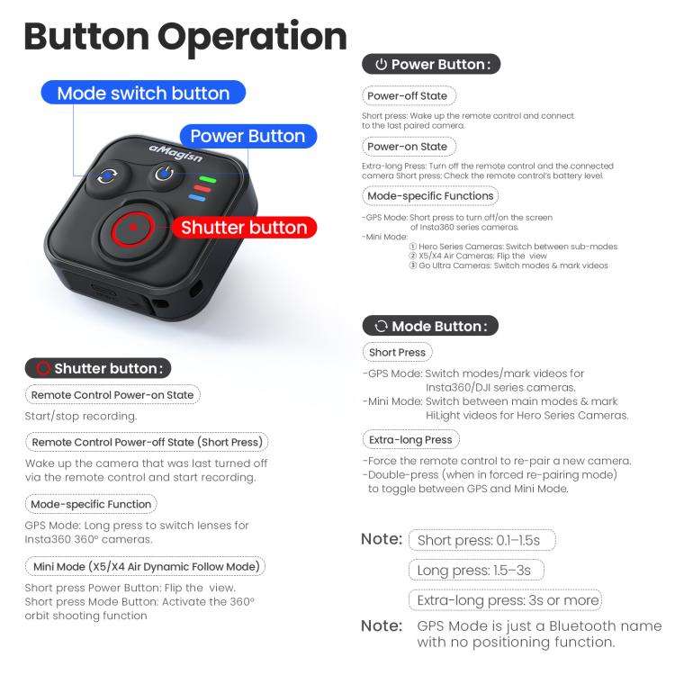 aMagisn Bluetooth Remote Controller 3.0 Universal Version For Insta360, GoPro Hero, Android/ios S...