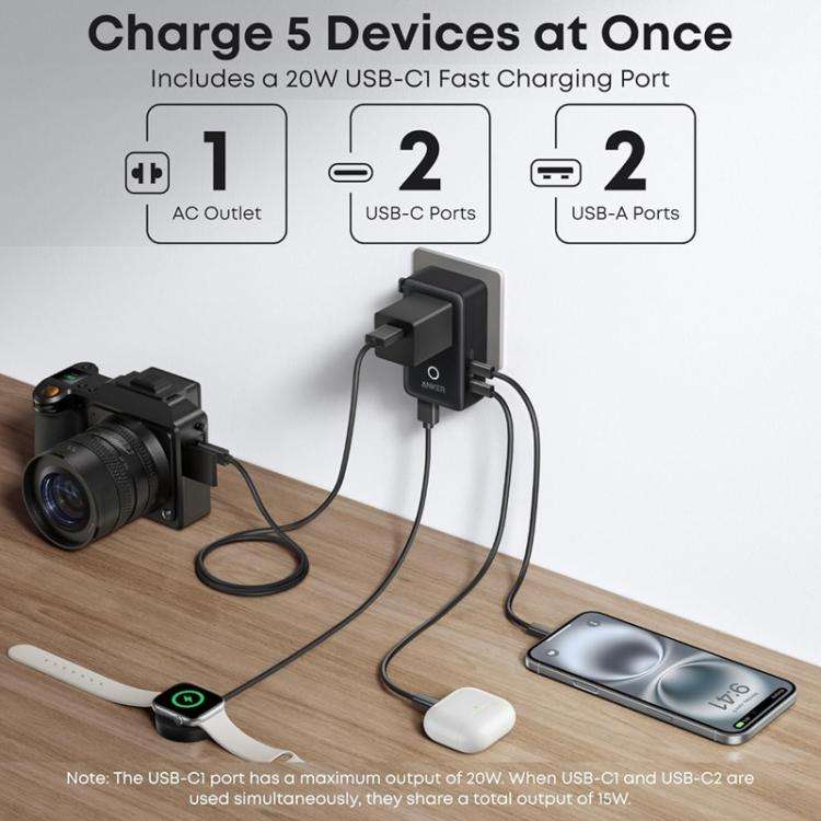 ANKER A9215 Multi-Country Adapter 20W Fast Charging PD Smart Distribution Universal Portable Char...