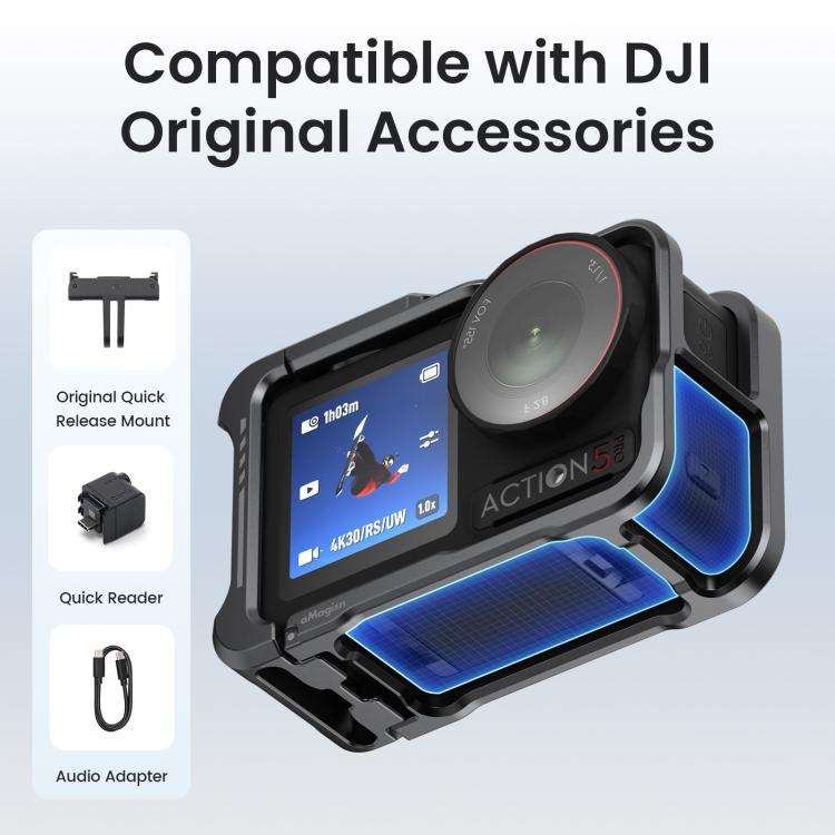 For DJI OSMO Action 5 Pro /4/3 aMagisn Metal Camera Cage2.0 Quick Release Protective Frame with S...