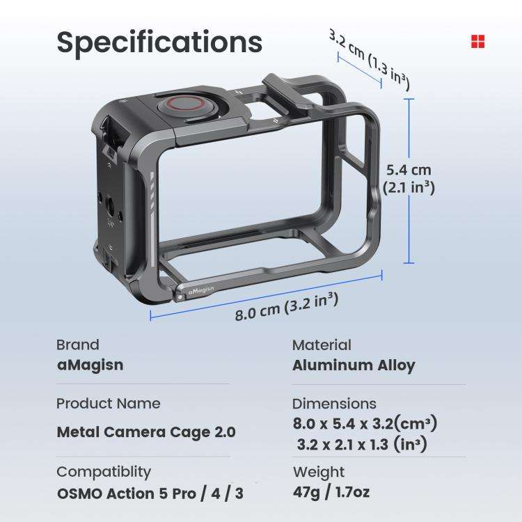 For DJI OSMO Action 5 Pro /4/3 aMagisn Metal Camera Cage2.0 Quick Release Protective Frame with S...
