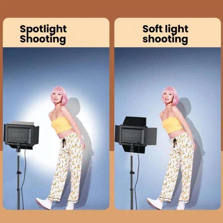 2700K-6500K 10-inch Square Flat Panel LED Light with 4-Leaf Barn Doors and 2.1m Tripod Stand for ...