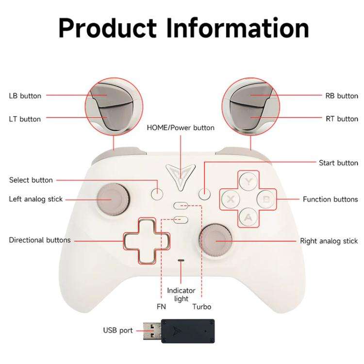 YAHBOOM Tri-Mode ROS Robot Controller Wireless Gamepad for Jetson, Raspberry Pi, Switch, PC(White)