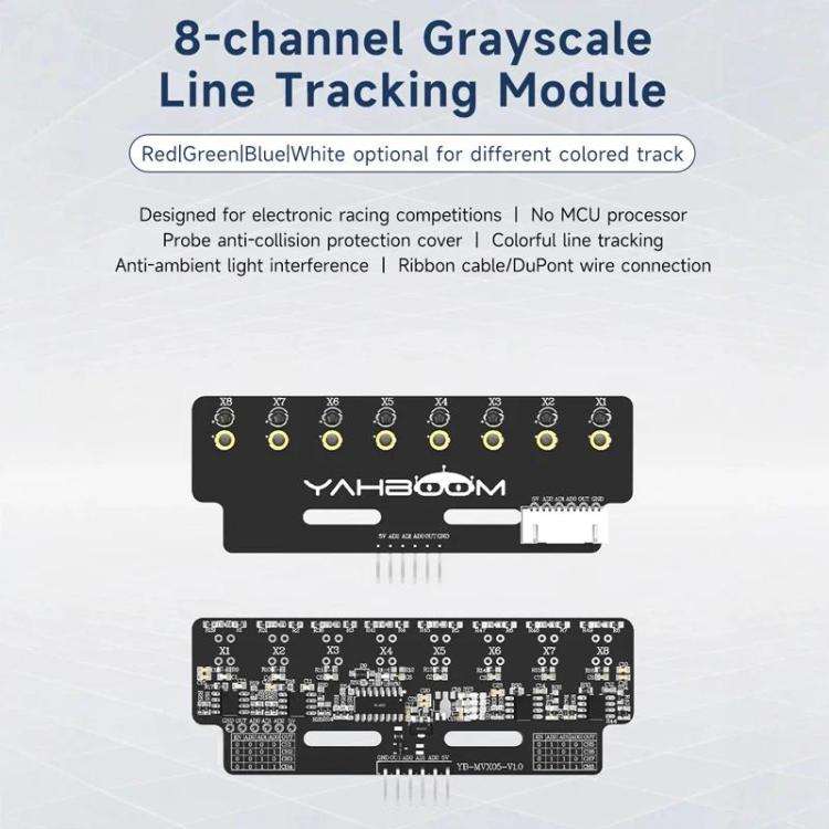 YAHBOOM 8-Channel Grayscale Line Tracking Sensor Module For Smart Car Robots(Green Light)
