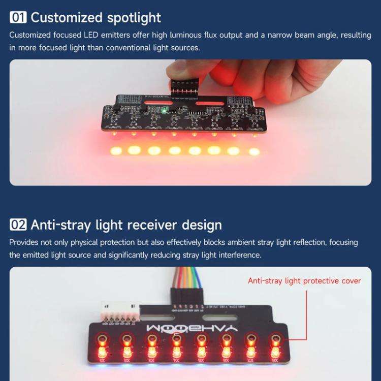 YAHBOOM 8-Channel Grayscale Line Tracking Sensor Module For Smart Car Robots(Red Light)